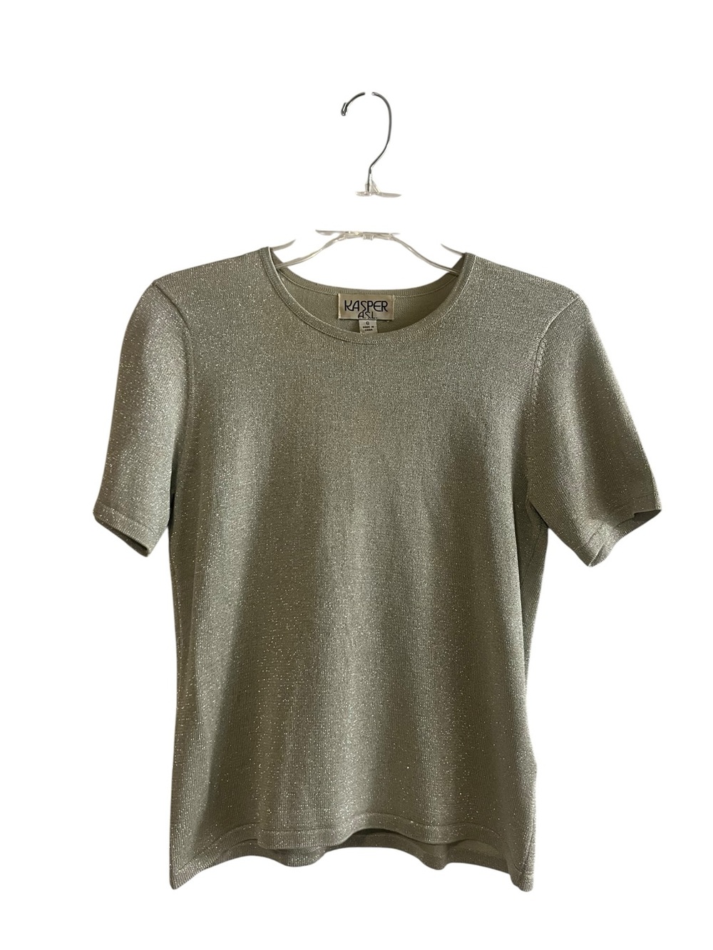 Kasper ASL SILK Blend Metallic Knit Top Light Green Size 6